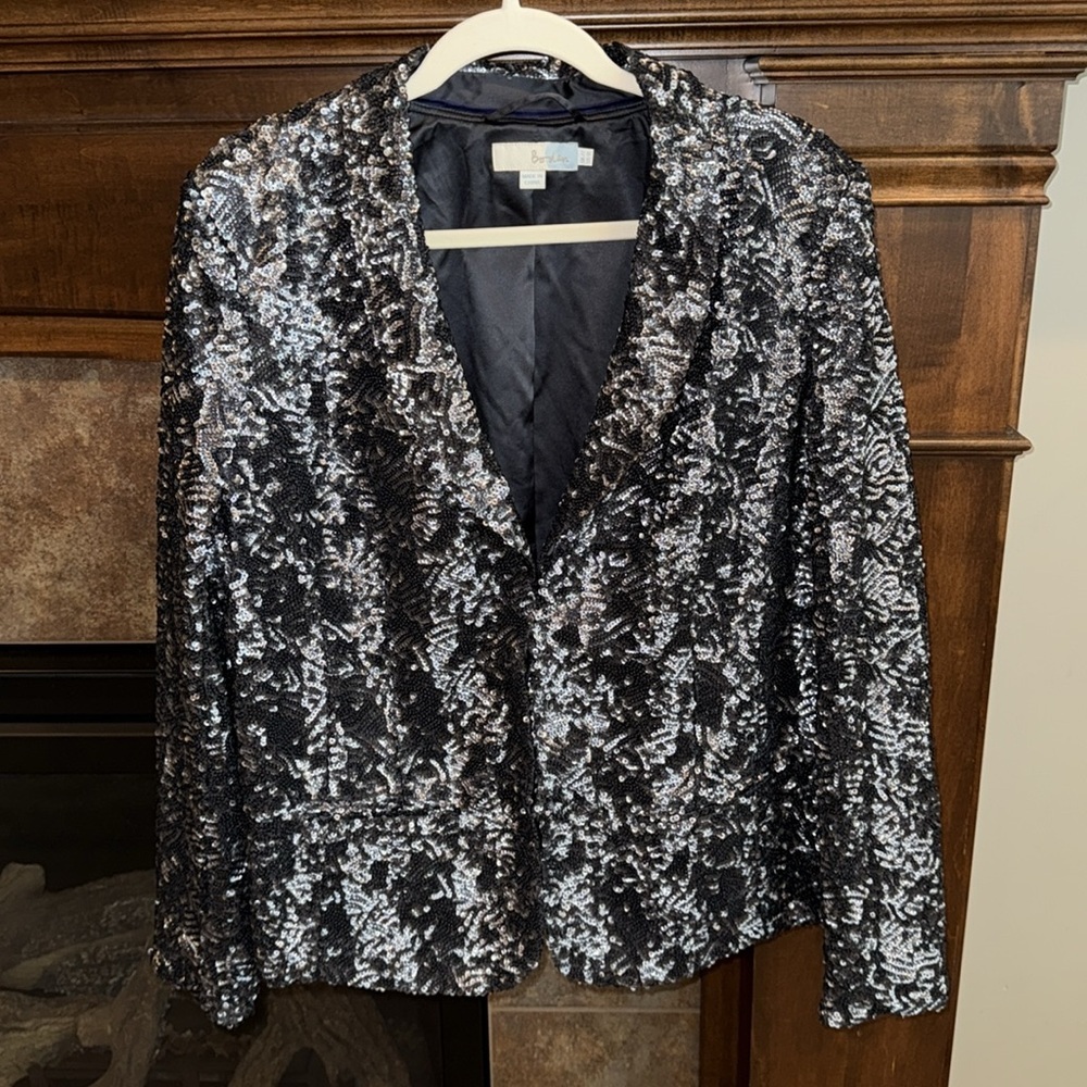 Boden navy all over sequin formal statement blazer size US 18